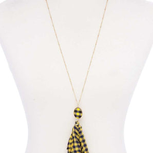 Checkered Pattern Fabric Tassel Necklace - ZLA