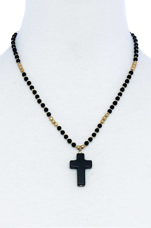 Chic Beaded And Cross Pendant Necklace - ZLA