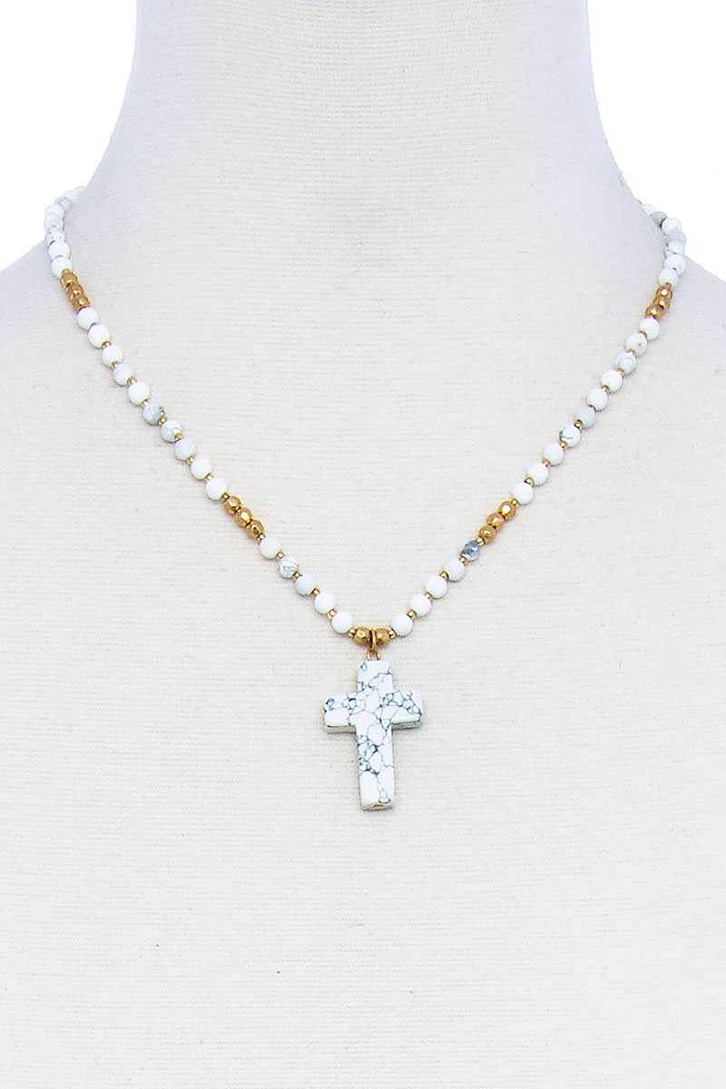 Chic Beaded And Cross Pendant Necklace - ZLA