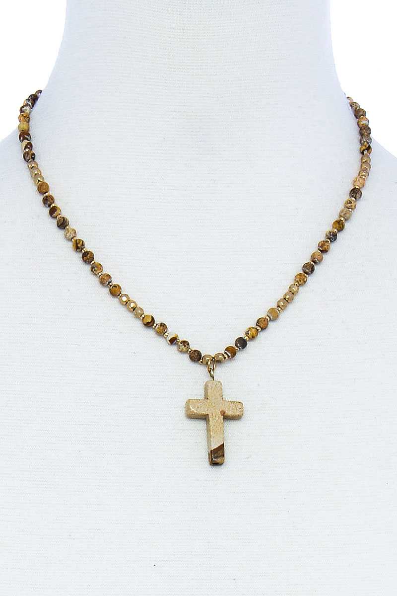 Chic Beaded And Cross Pendant Necklace - ZLA