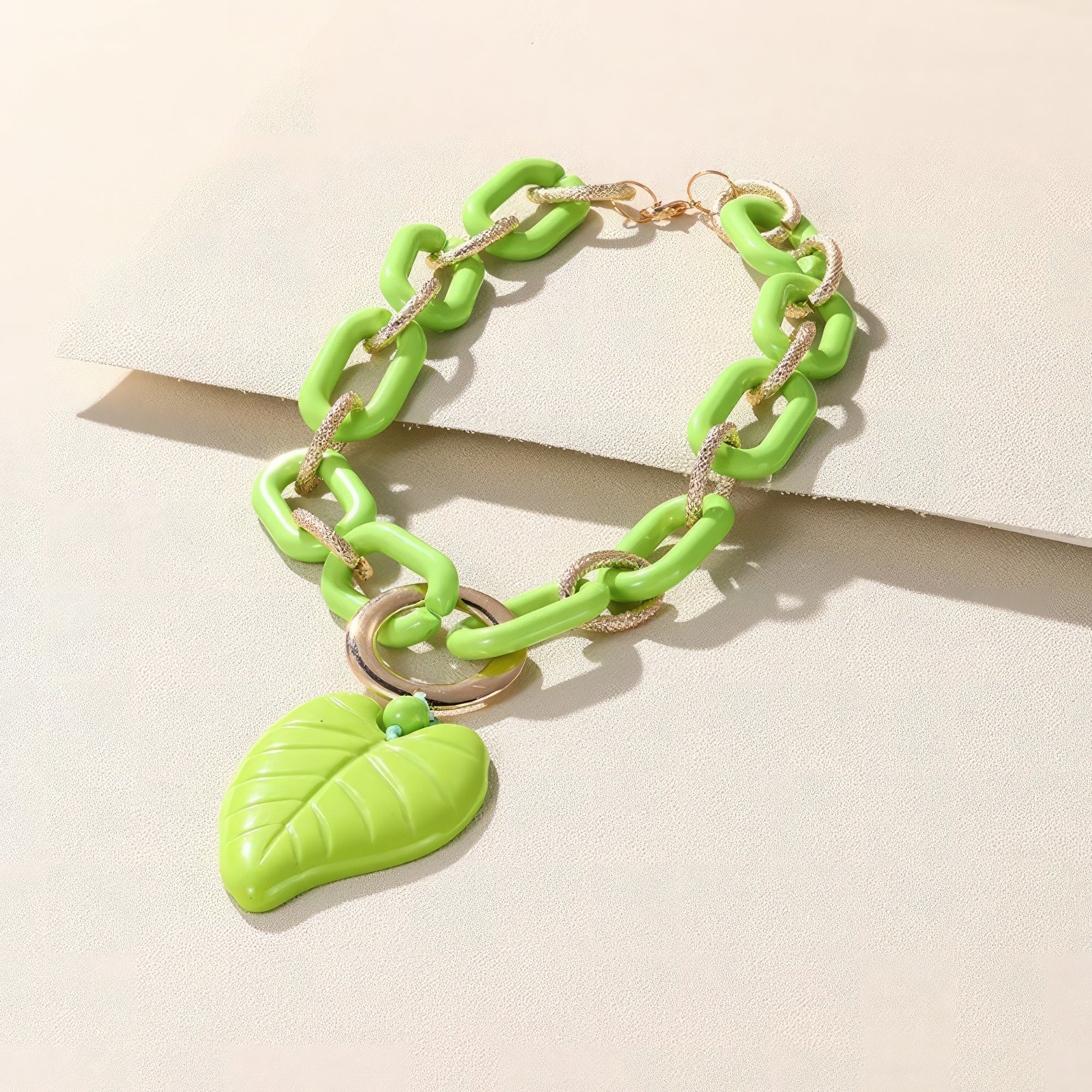 Chunky Color Acrylic Leaf Pendant Necklace - ZLA