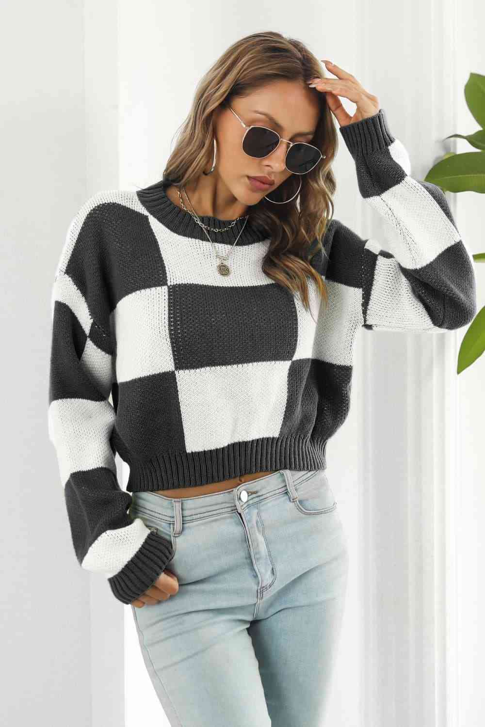 Color Block Round Neck Dropped Shoulder Sweater - Premium  from Trendsi - Just $30! Shop now at ZLA