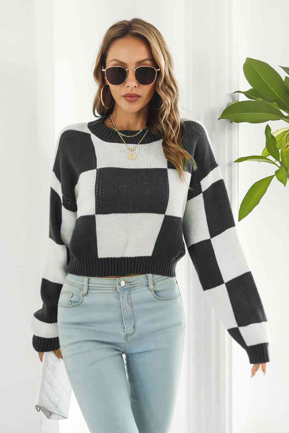 Color Block Round Neck Dropped Shoulder Sweater - Premium  from Trendsi - Just $30! Shop now at ZLA
