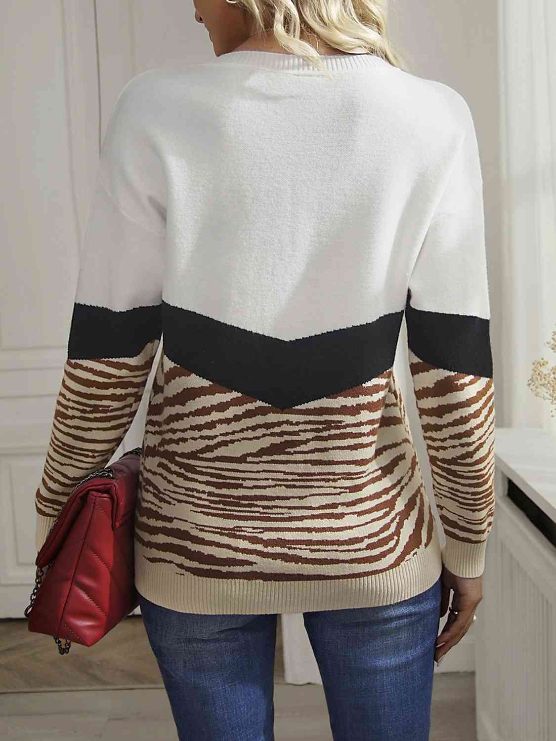 Color Block Round Neck Sweater - Premium  from Trendsi - Just $33! Shop now at ZLA