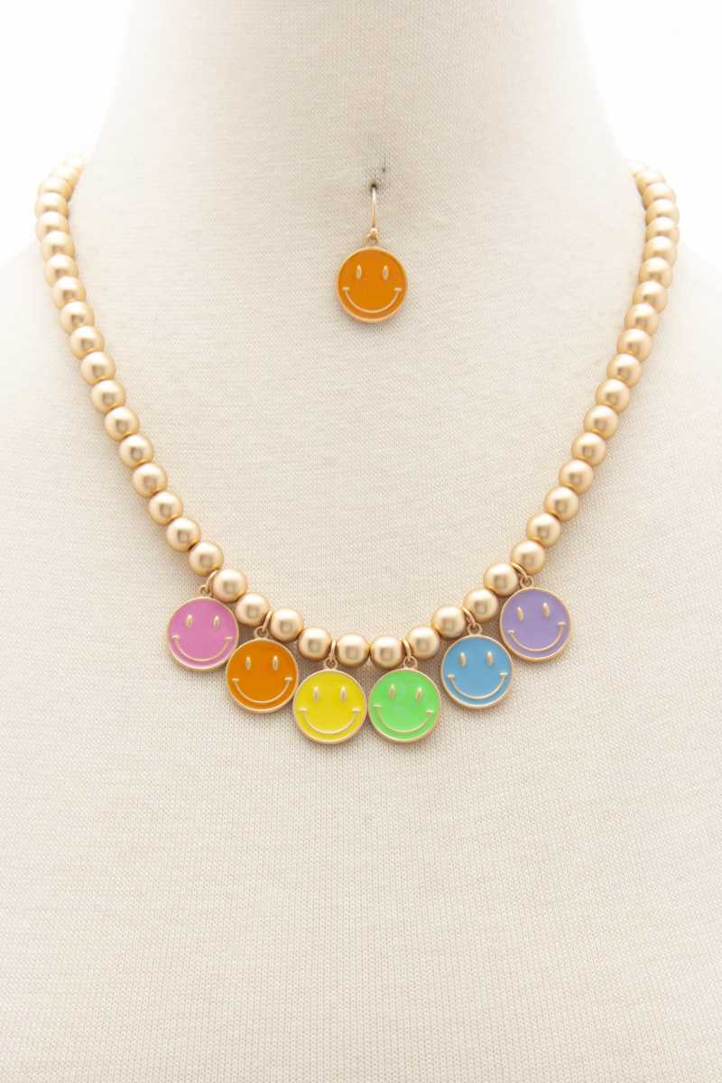 Colorful Happy Face Ball Bead Necklace - ZLA