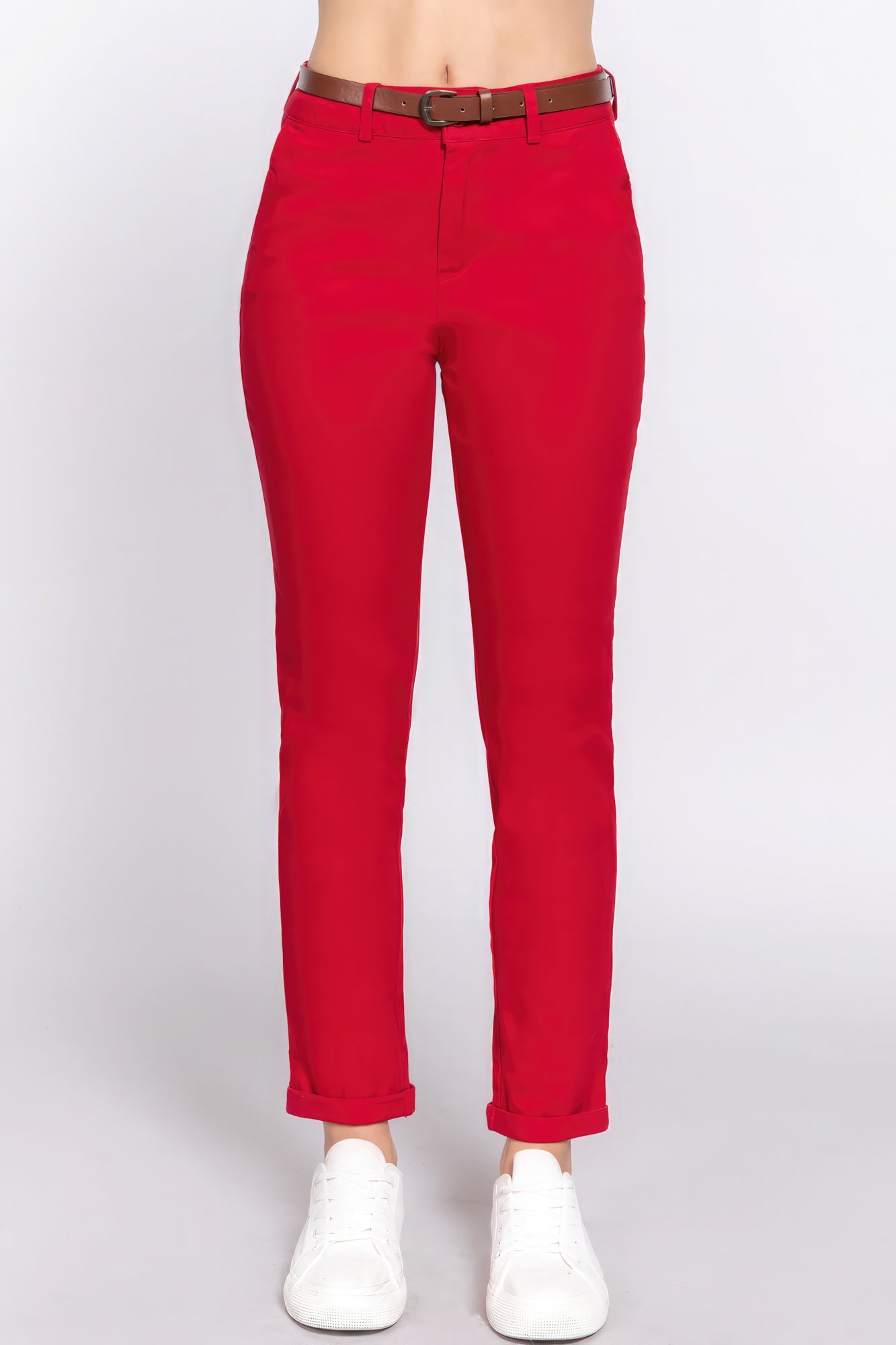 Cotton-span Twill Belted Long Pants - Premium  from ZLA - Just $23! Shop now at ZLA