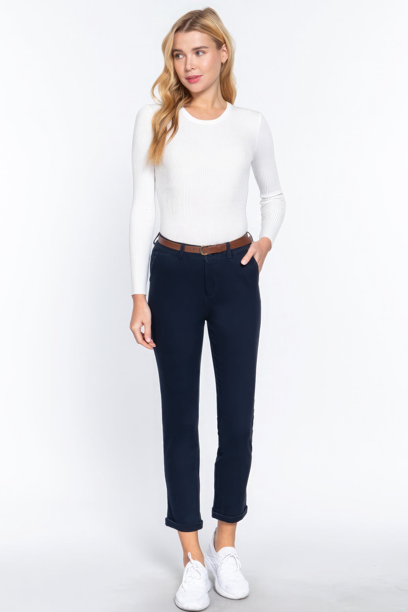 Cotton-span Twill Belted Long Pants - Premium  from ZLA - Just $23! Shop now at ZLA