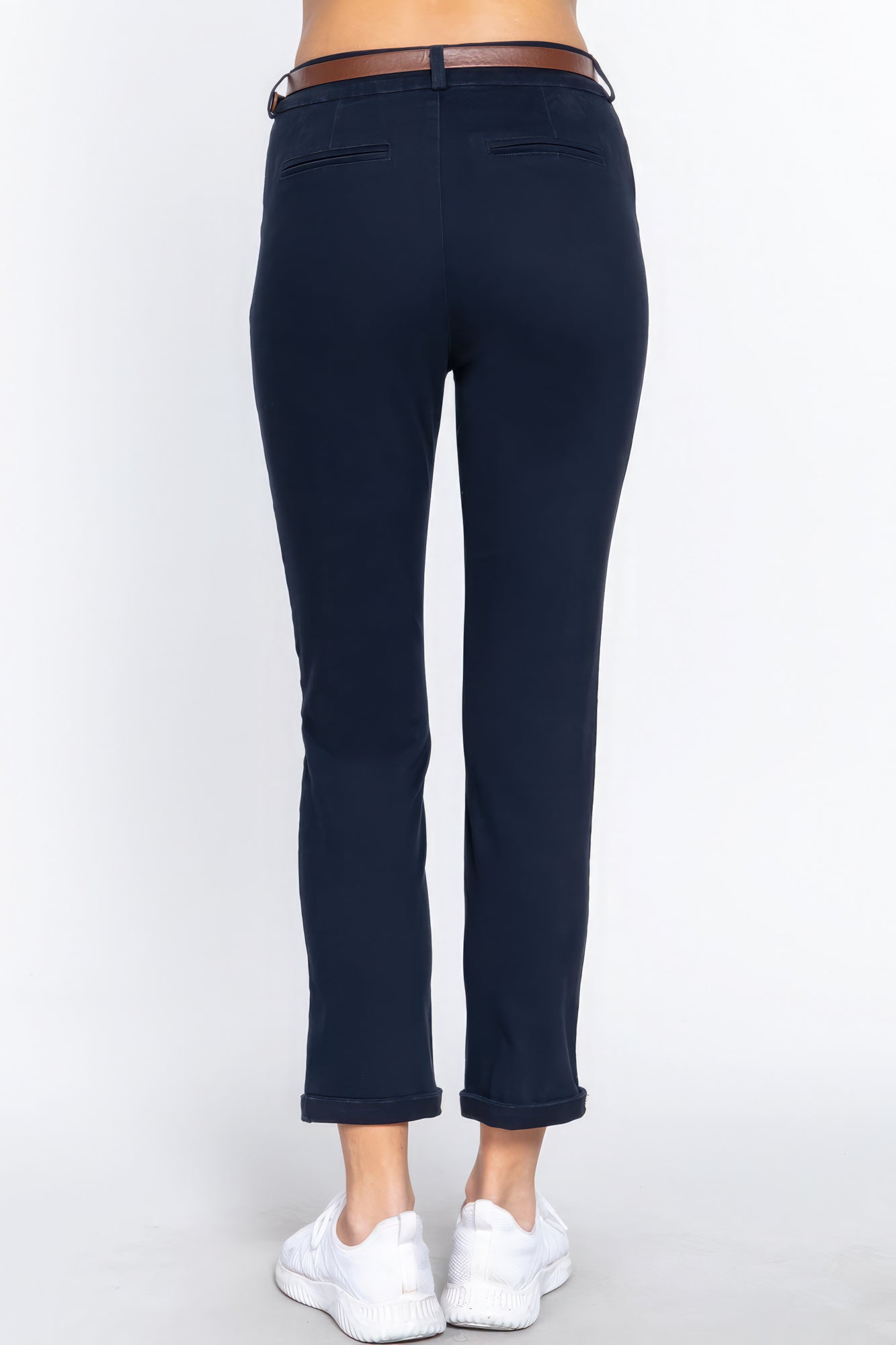 Cotton-span Twill Belted Long Pants - Premium  from ZLA - Just $23! Shop now at ZLA