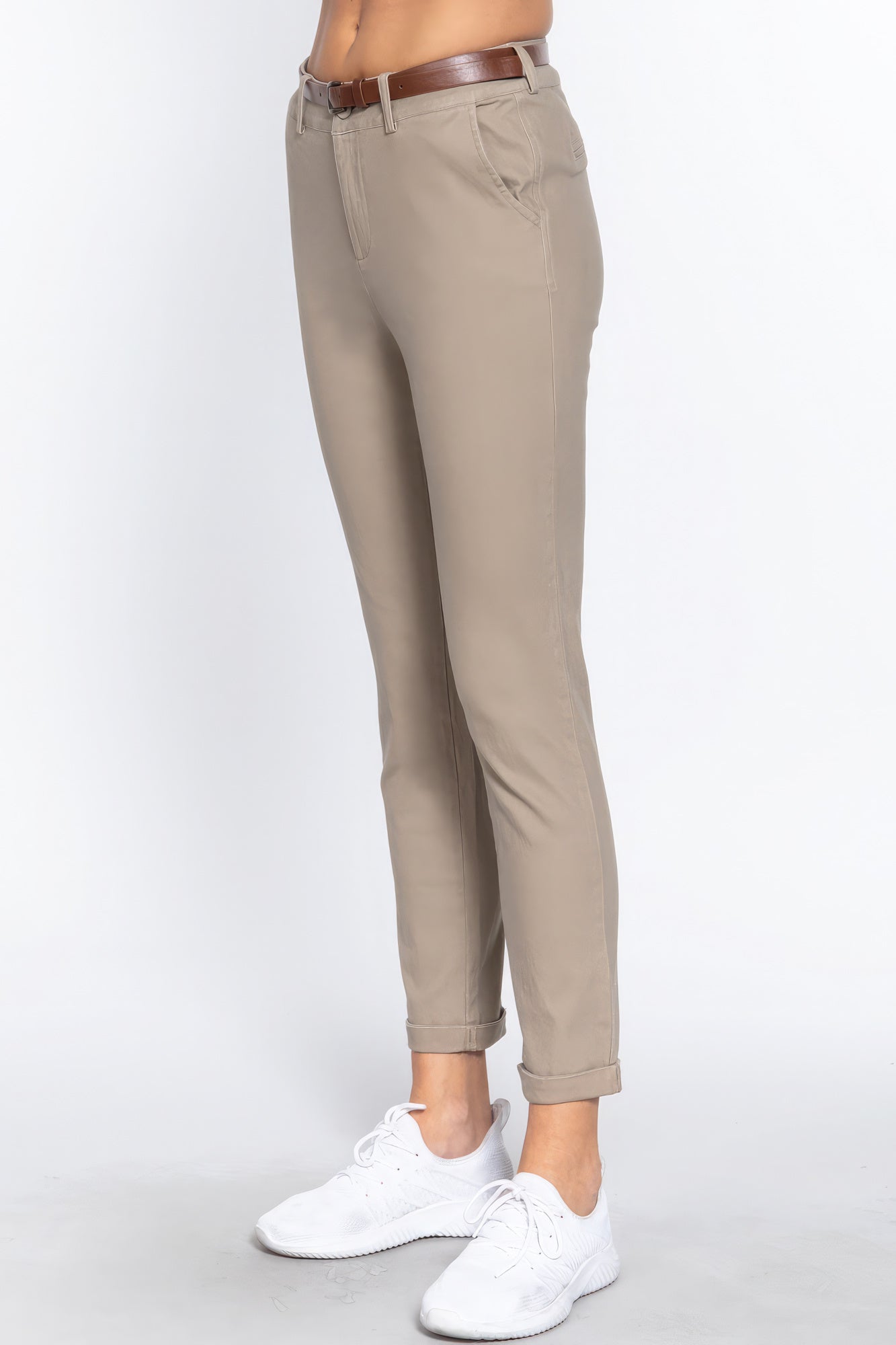 Cotton-span Twill Belted Long Pants - Premium  from ZLA - Just $23! Shop now at ZLA