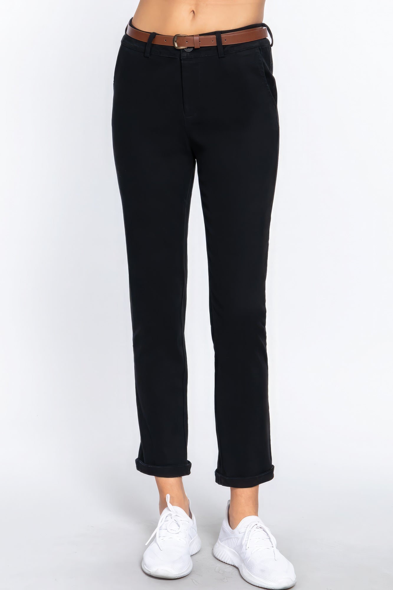 Cotton-span Twill Belted Long Pants - Premium  from ZLA - Just $23! Shop now at ZLA