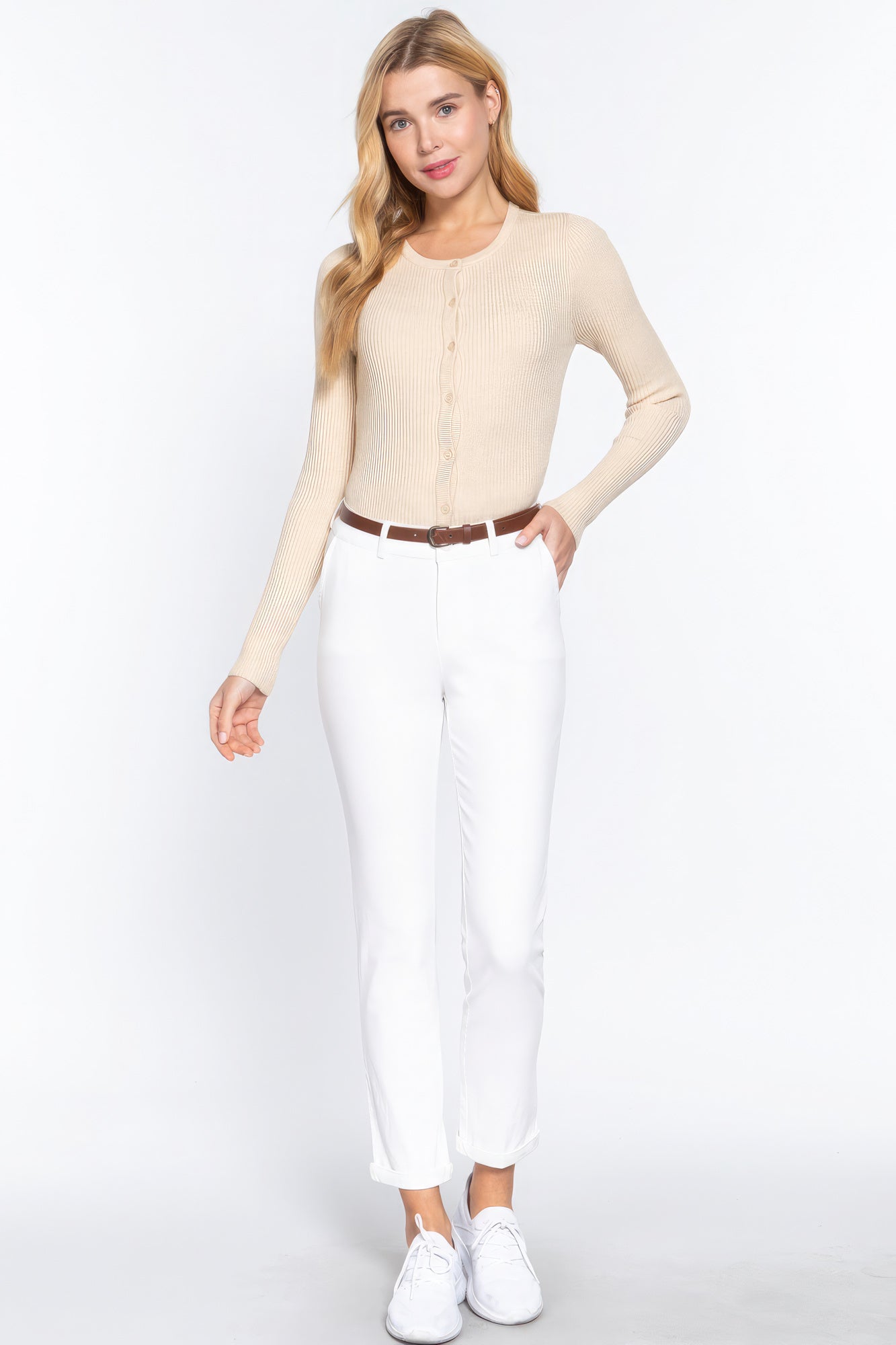 Cotton-span Twill Belted Long Pants - Premium  from ZLA - Just $23! Shop now at ZLA