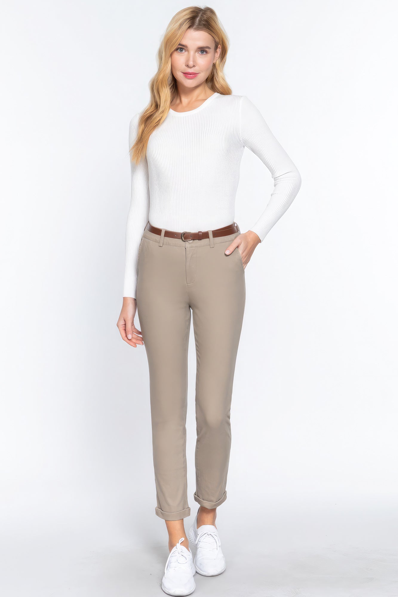 Cotton-span Twill Belted Long Pants - Premium  from ZLA - Just $23! Shop now at ZLA