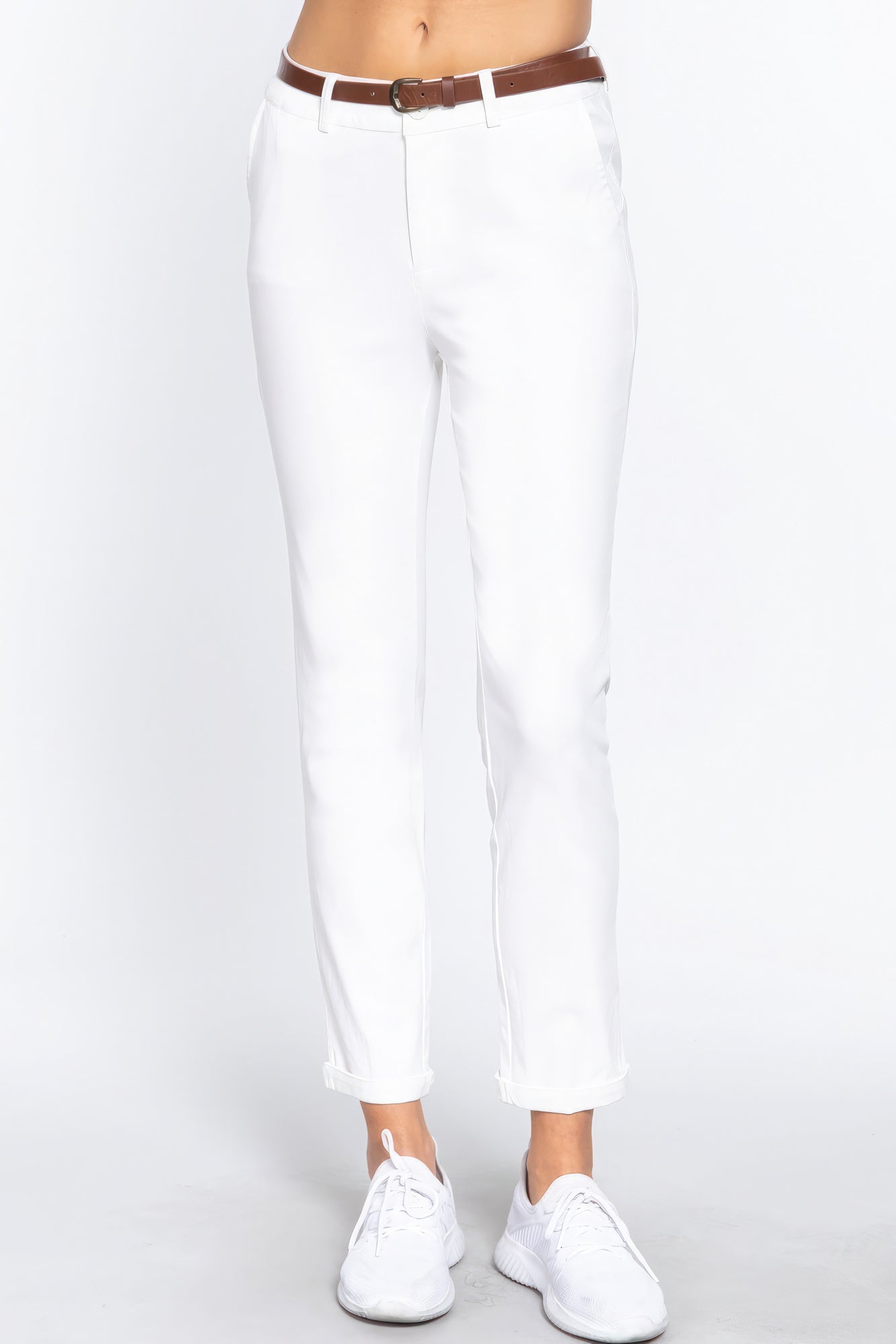 Cotton-span Twill Belted Long Pants - Premium  from ZLA - Just $23! Shop now at ZLA