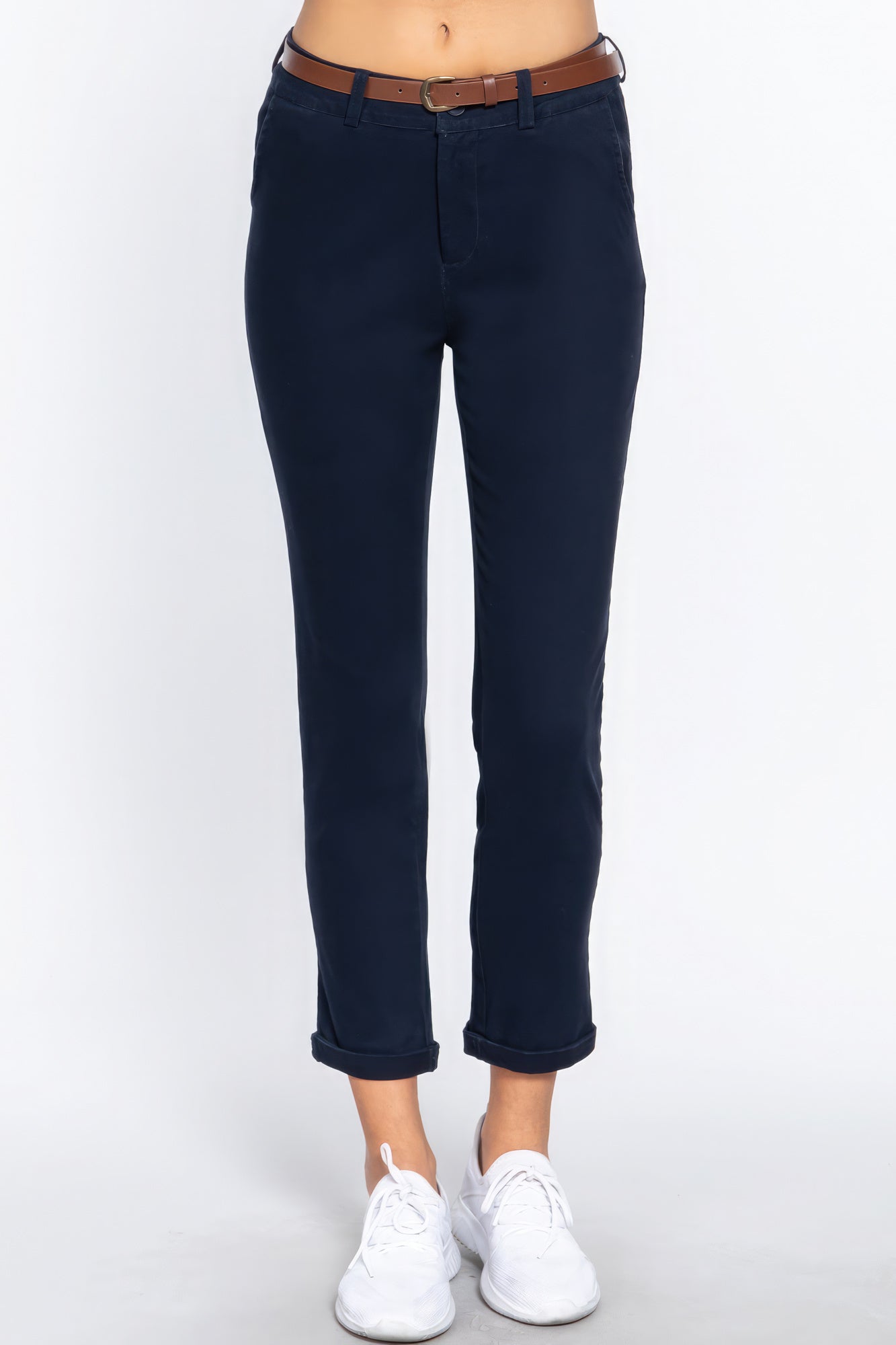 Cotton-span Twill Belted Long Pants - Premium  from ZLA - Just $23! Shop now at ZLA