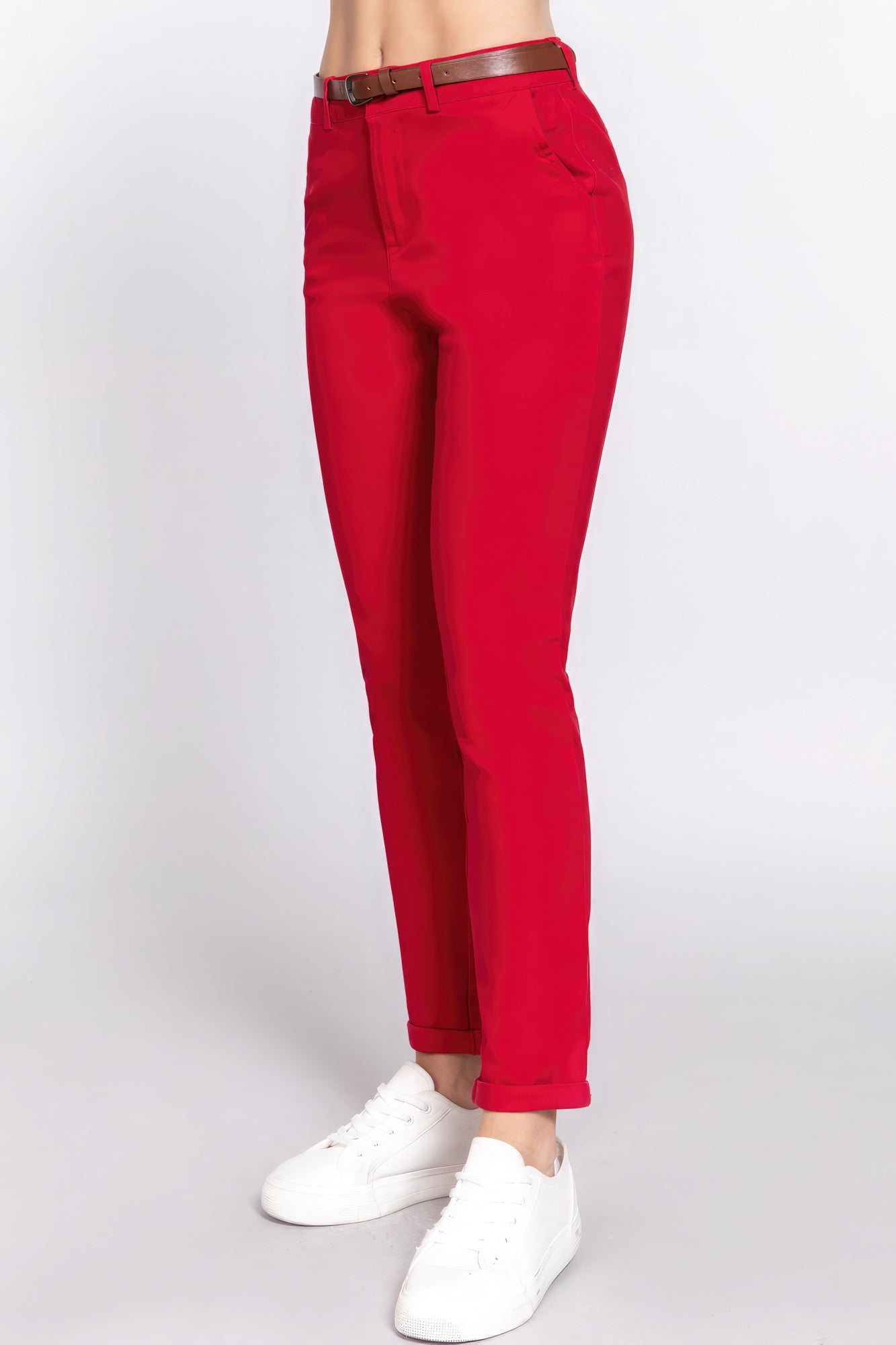 Cotton-span Twill Belted Long Pants - Premium  from ZLA - Just $23! Shop now at ZLA