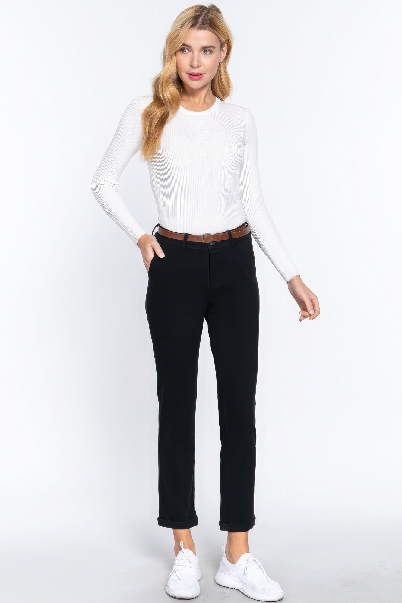 Cotton-span Twill Belted Long Pants - Premium  from ZLA - Just $23! Shop now at ZLA