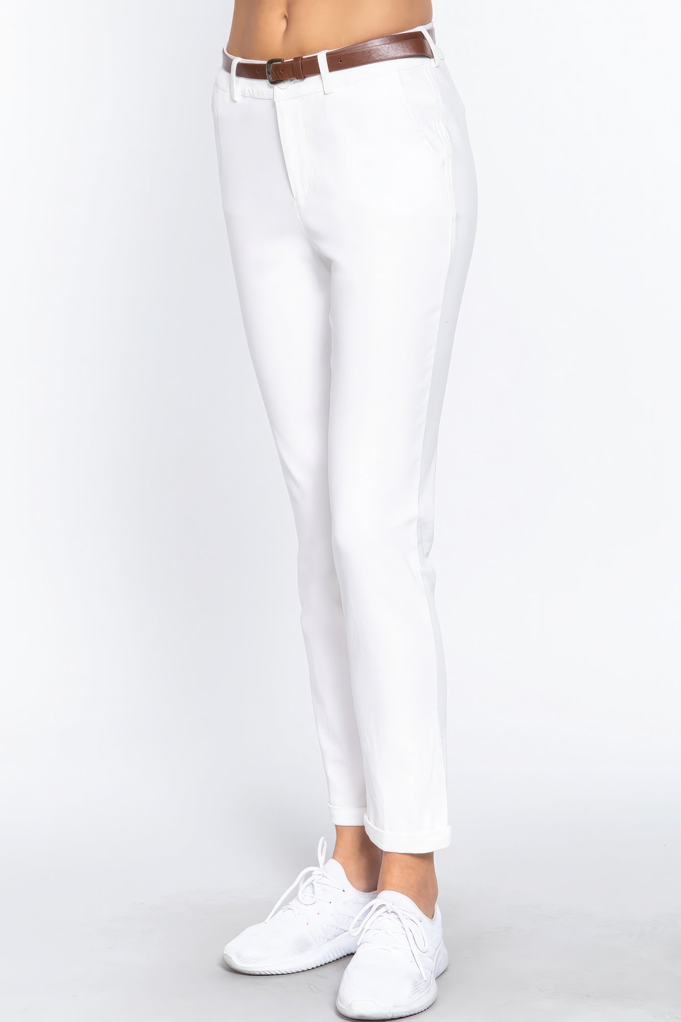 Cotton-span Twill Belted Long Pants - Premium  from ZLA - Just $23! Shop now at ZLA