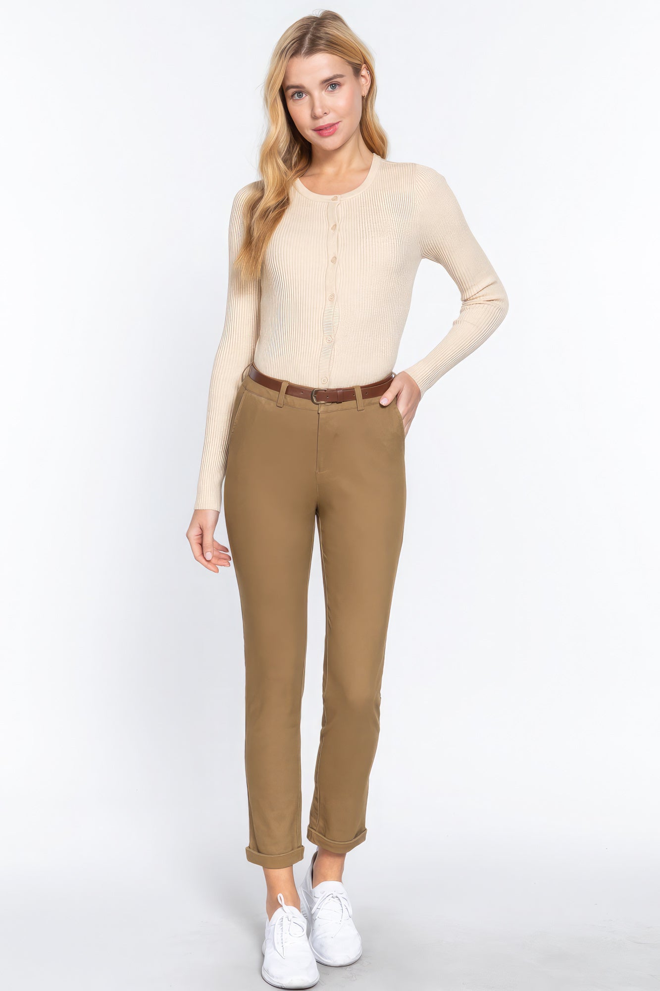 Cotton-span Twill Belted Long Pants - Premium  from ZLA - Just $23! Shop now at ZLA