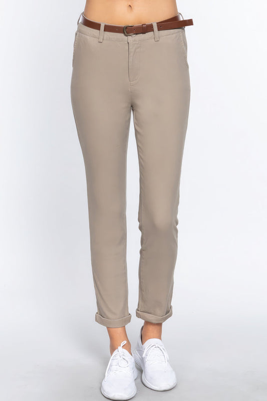 Cotton-span Twill Belted Long Pants - Premium  from ZLA - Just $23! Shop now at ZLA