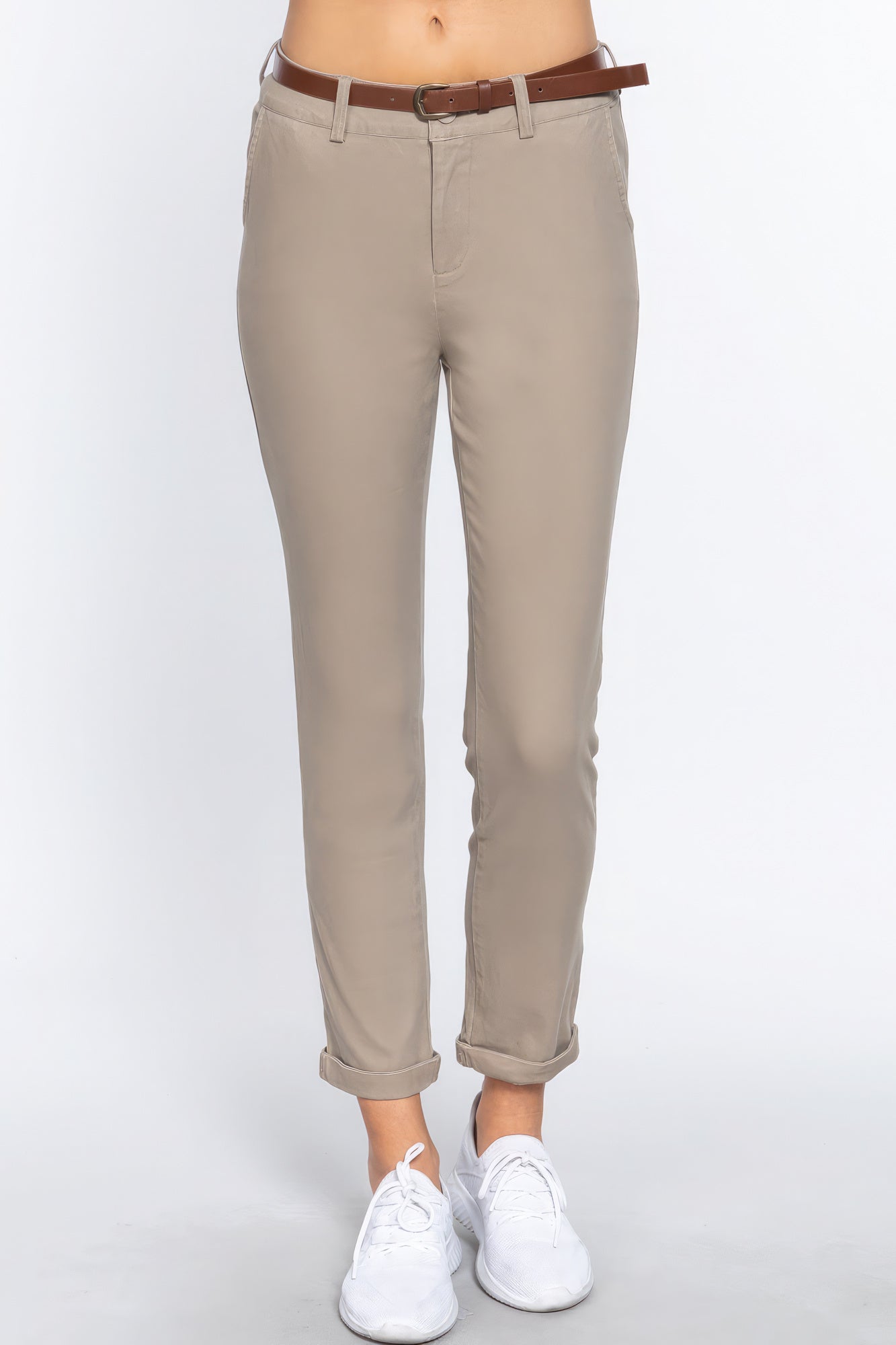 Cotton-span Twill Belted Long Pants - Premium  from ZLA - Just $23! Shop now at ZLA