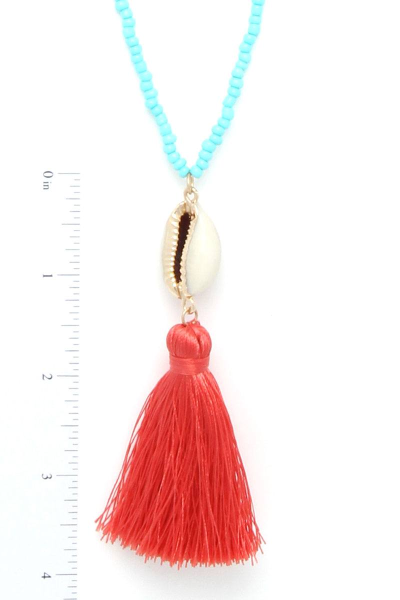 Cowrie Shell Tassel Beaded Necklace - ZLA