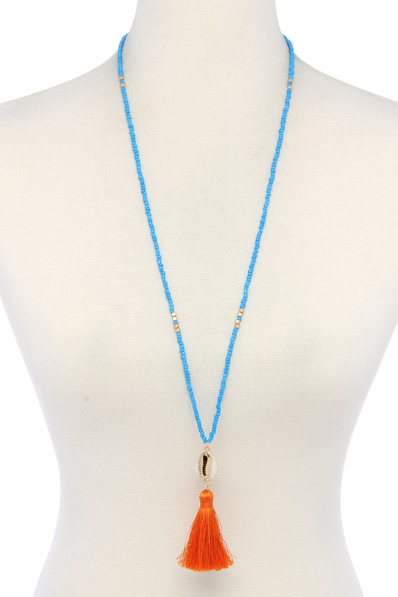 Cowrie Shell Tassel Beaded Necklace - ZLA