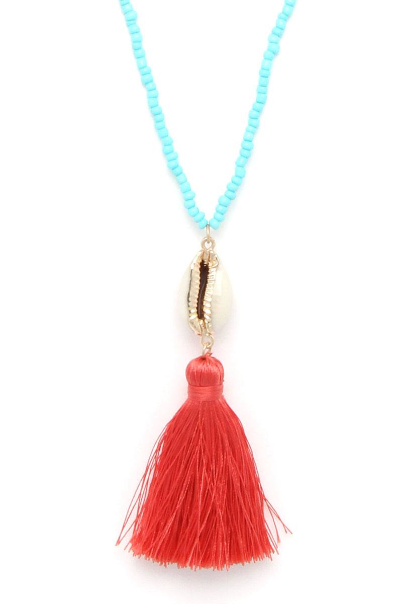 Cowrie Shell Tassel Beaded Necklace - ZLA