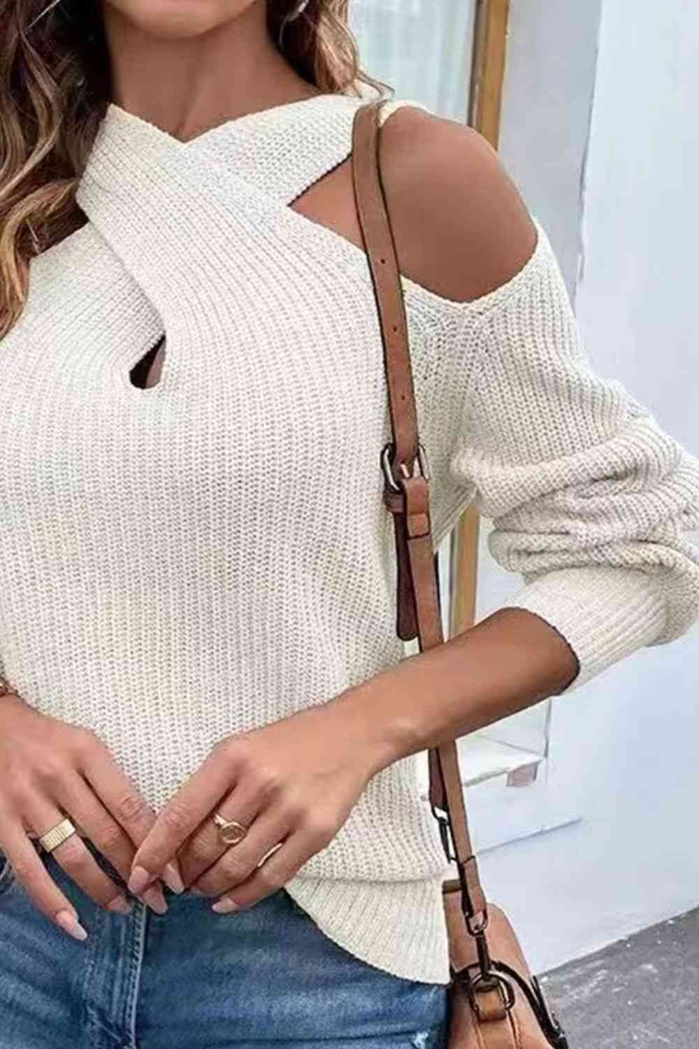 Crisscross Cold-Shoulder Sweater - Premium  from Trendsi - Just $25! Shop now at ZLA