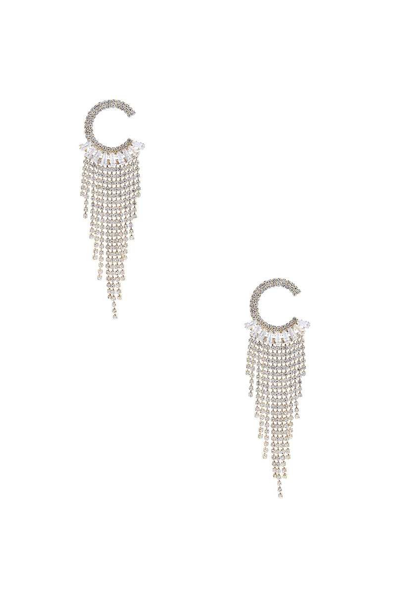 Crystal C Shape Baguette Fringe Earring - ZLA