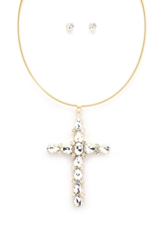 Crystal Cross Metal Necklace - ZLA