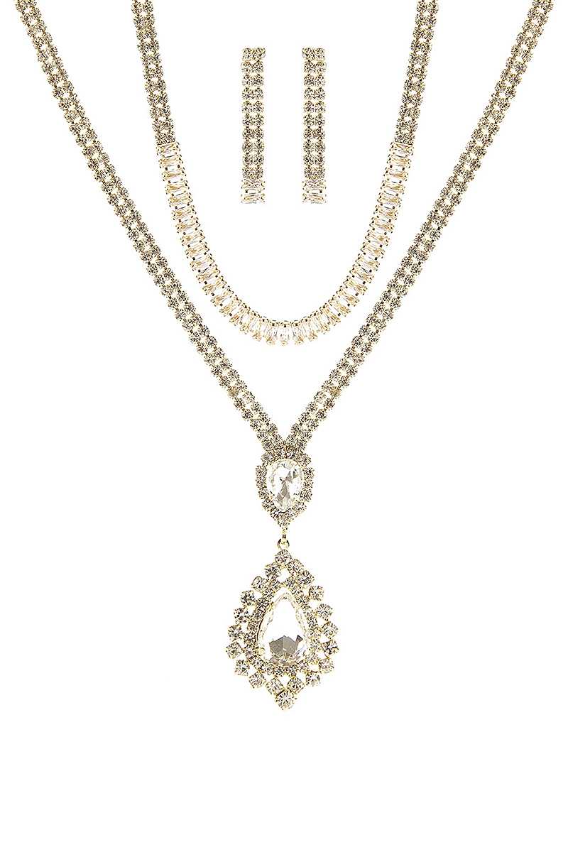 Crystal Dangle Tear Choker And Necklace Set - ZLA