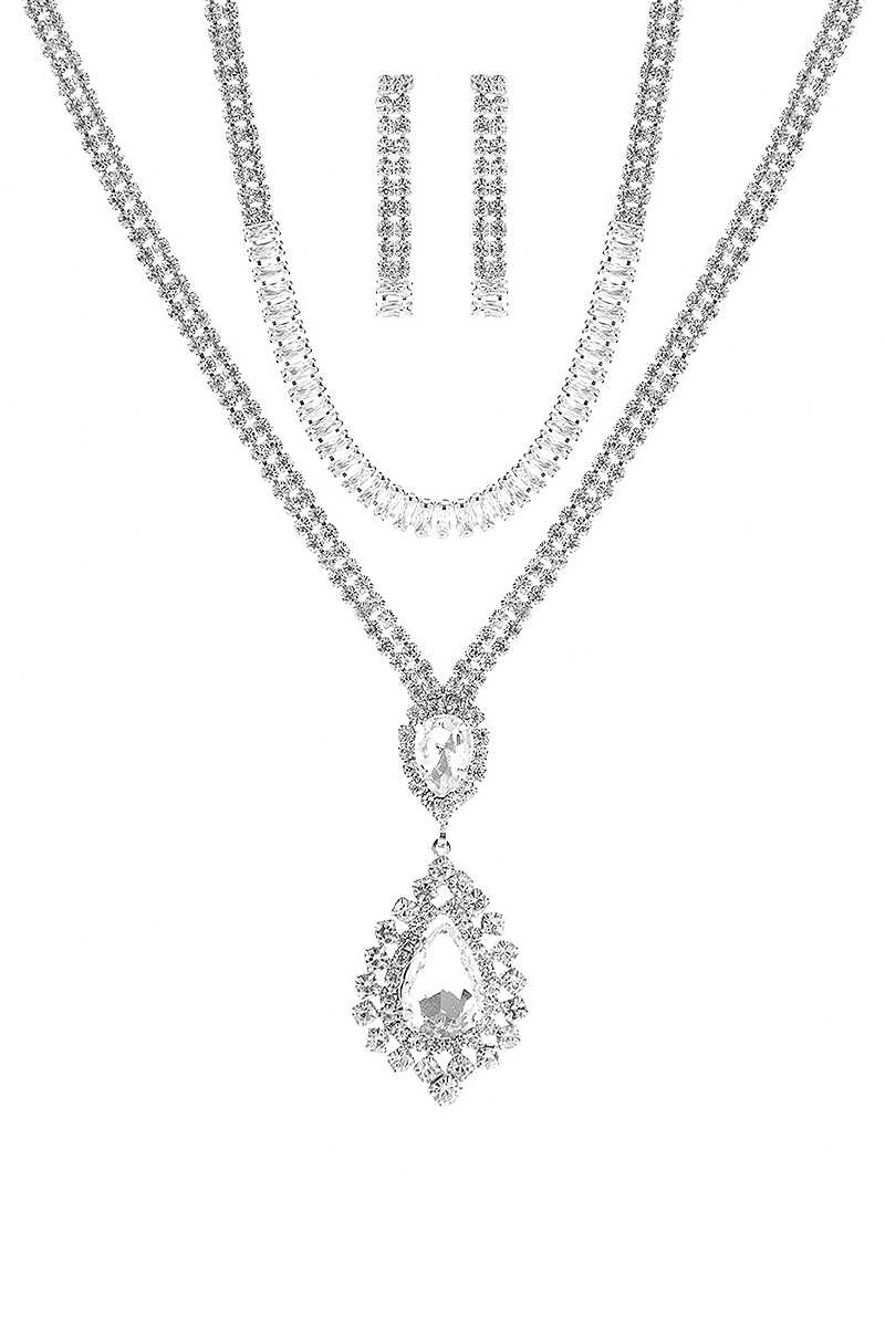 Crystal Dangle Tear Choker And Necklace Set - ZLA