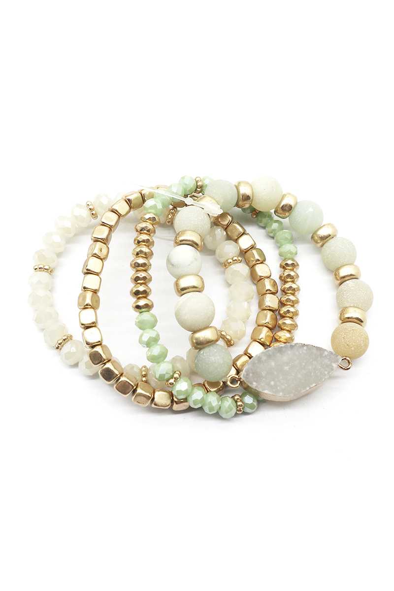 Crystal Metal Druzy Stone Bead Stretch Bracelet Set - ZLA