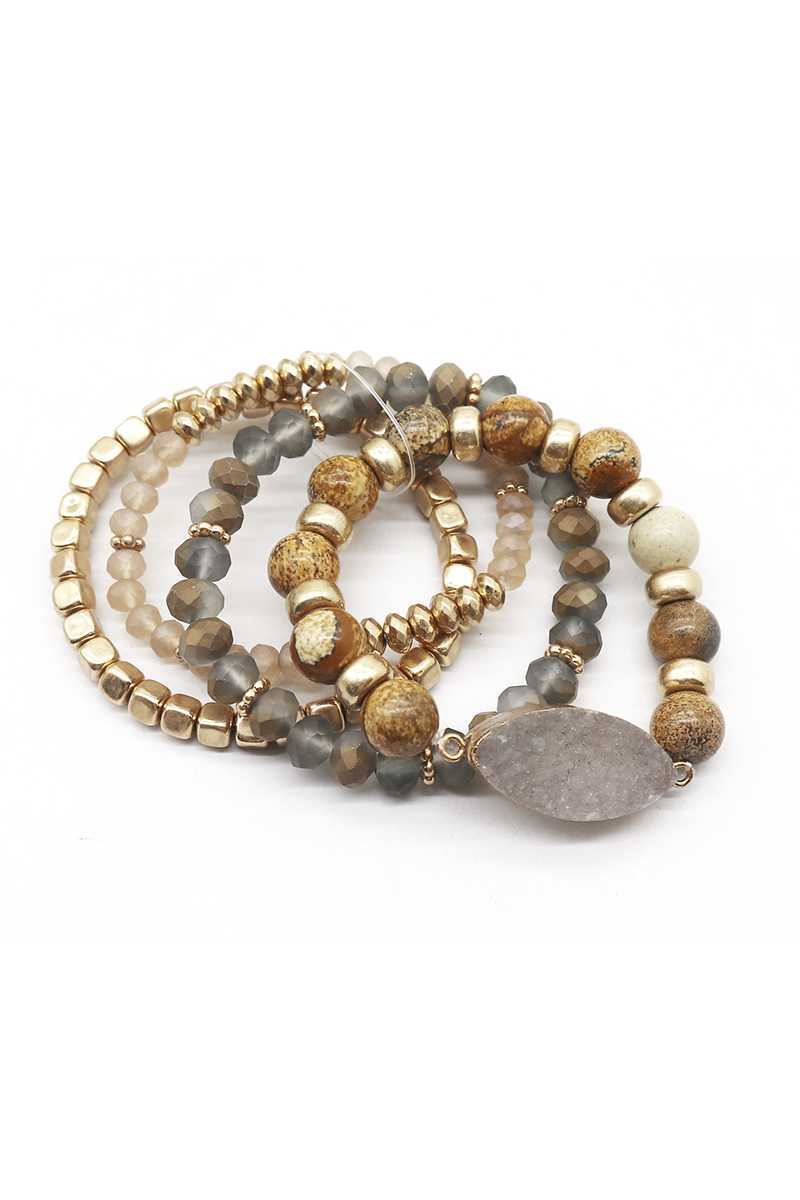 Crystal Metal Druzy Stone Bead Stretch Bracelet Set - ZLA