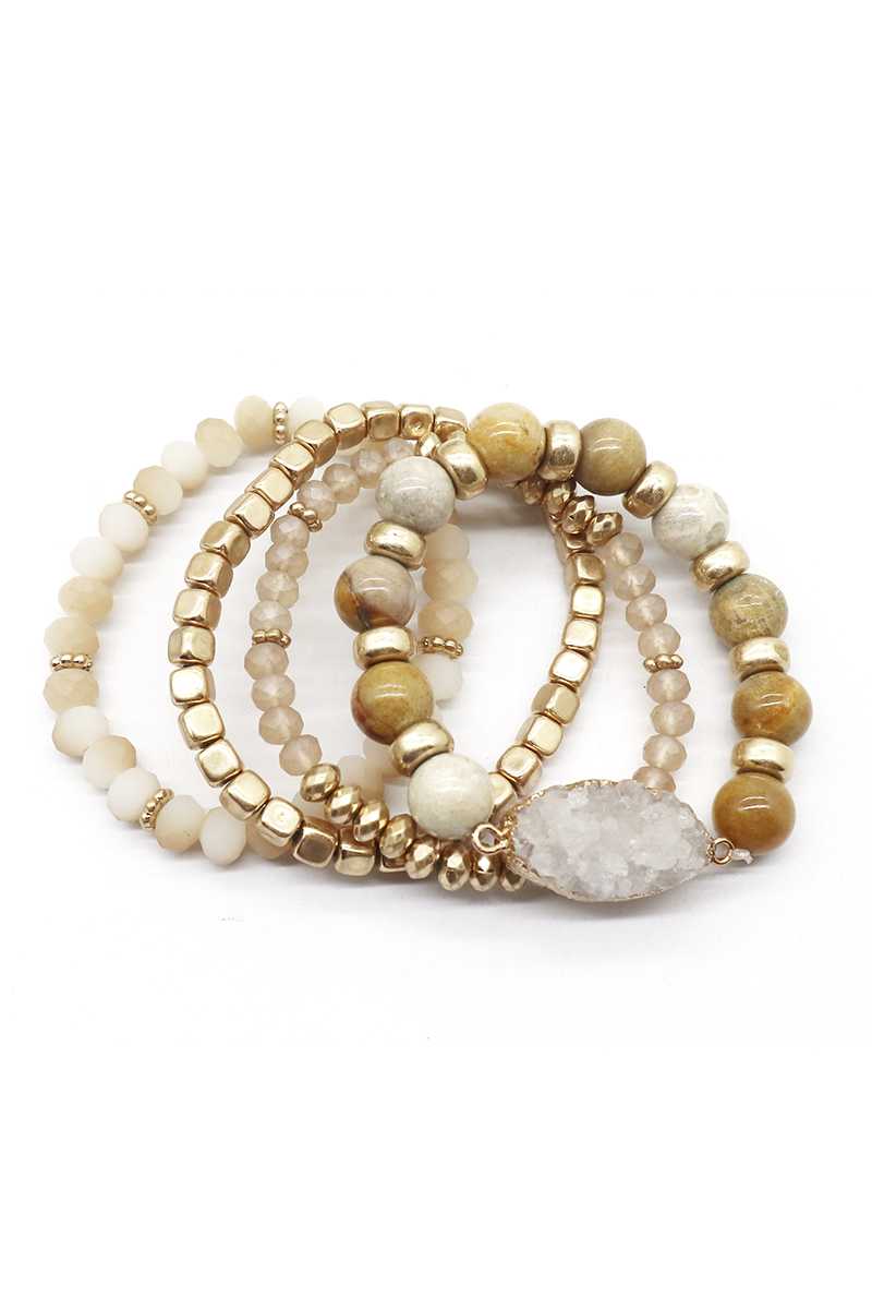 Crystal Metal Druzy Stone Bead Stretch Bracelet Set - ZLA