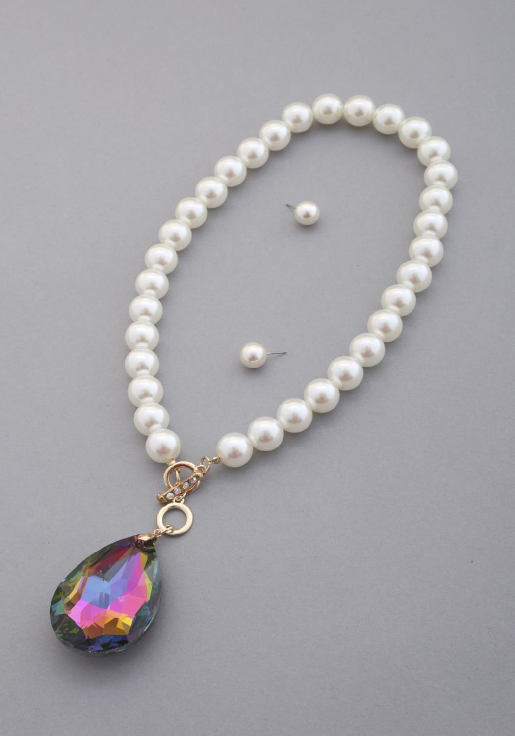 Crystal Teardrop Pendant Beaded Necklace - ZLA