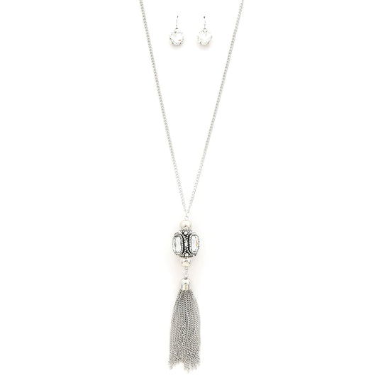 Cube Rhinestone Chain Tassel Necklace - Premium  from ZLA - Just $14.50! Shop now at ZLA