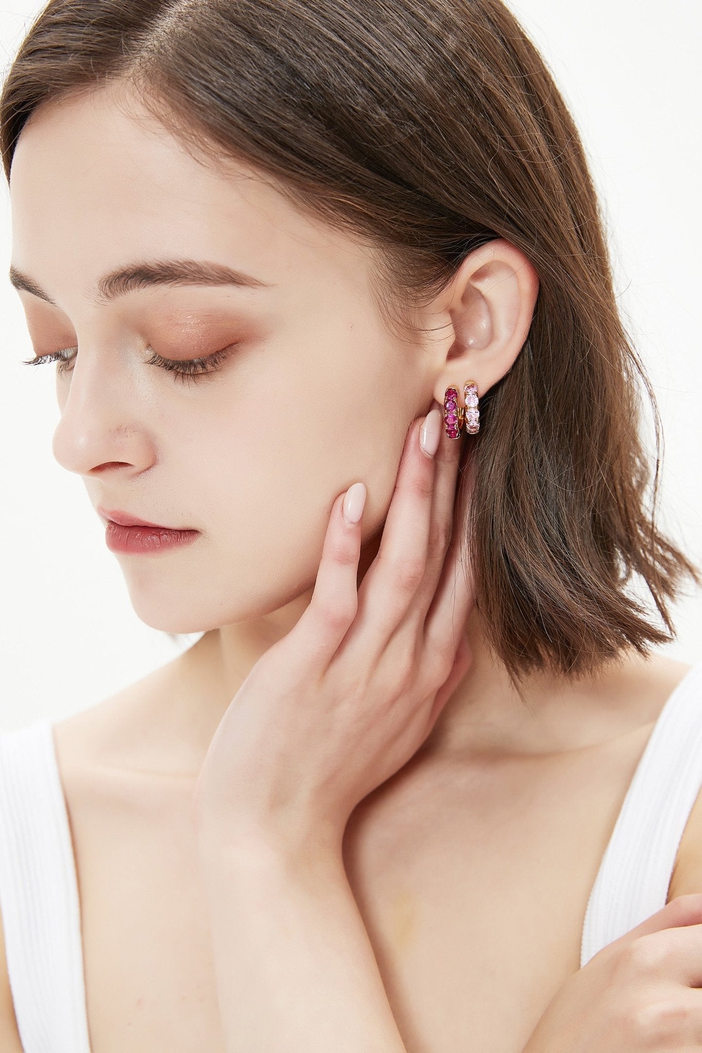 Daniela Gold Huggie Hoop Fuchsia Pink Zirconia Earrings - Premium Jewelry & Watches from Salmon Pandora - Just $38.94! Shop now at ZLA