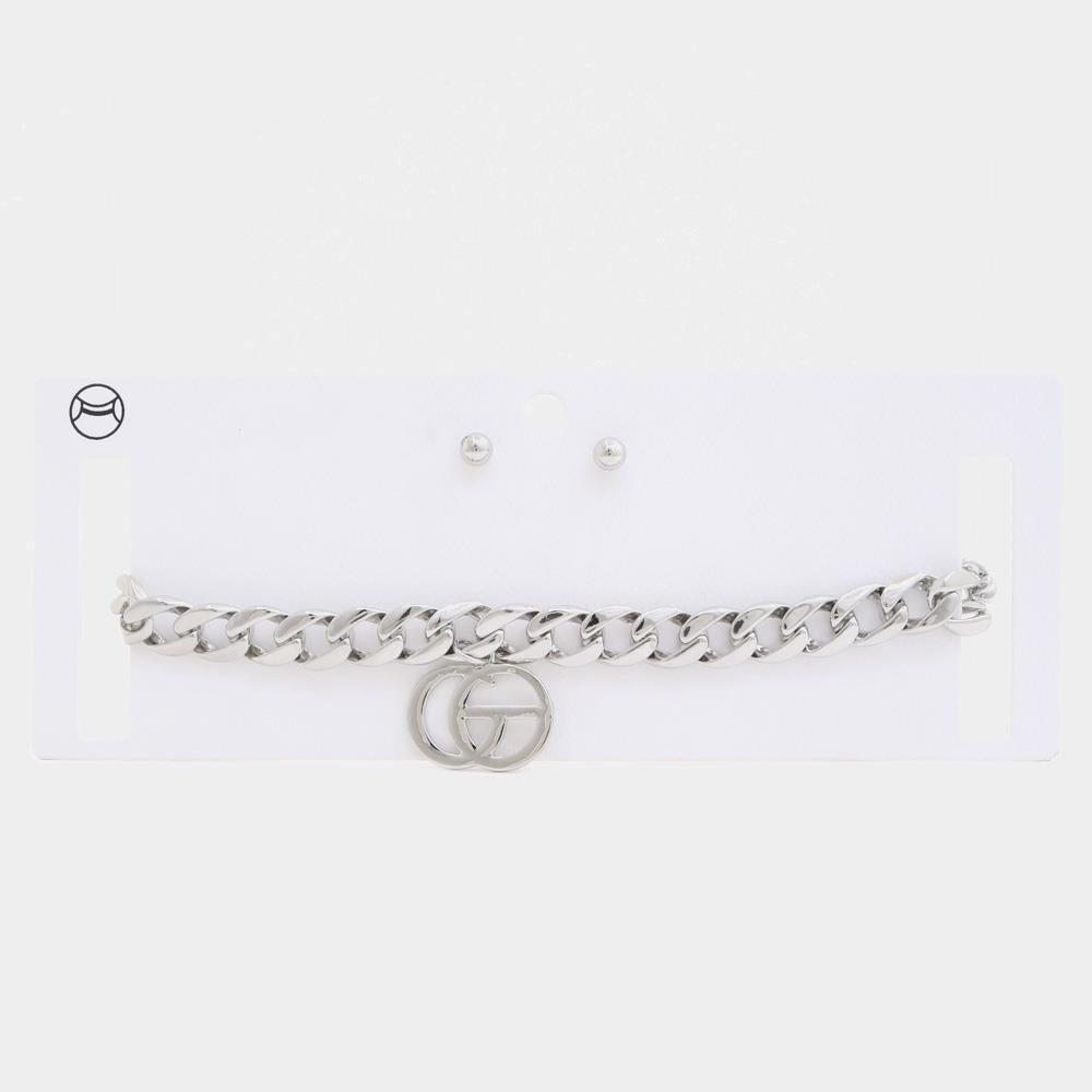 Double Circle Charm Curb Link Choker Necklace - ZLA