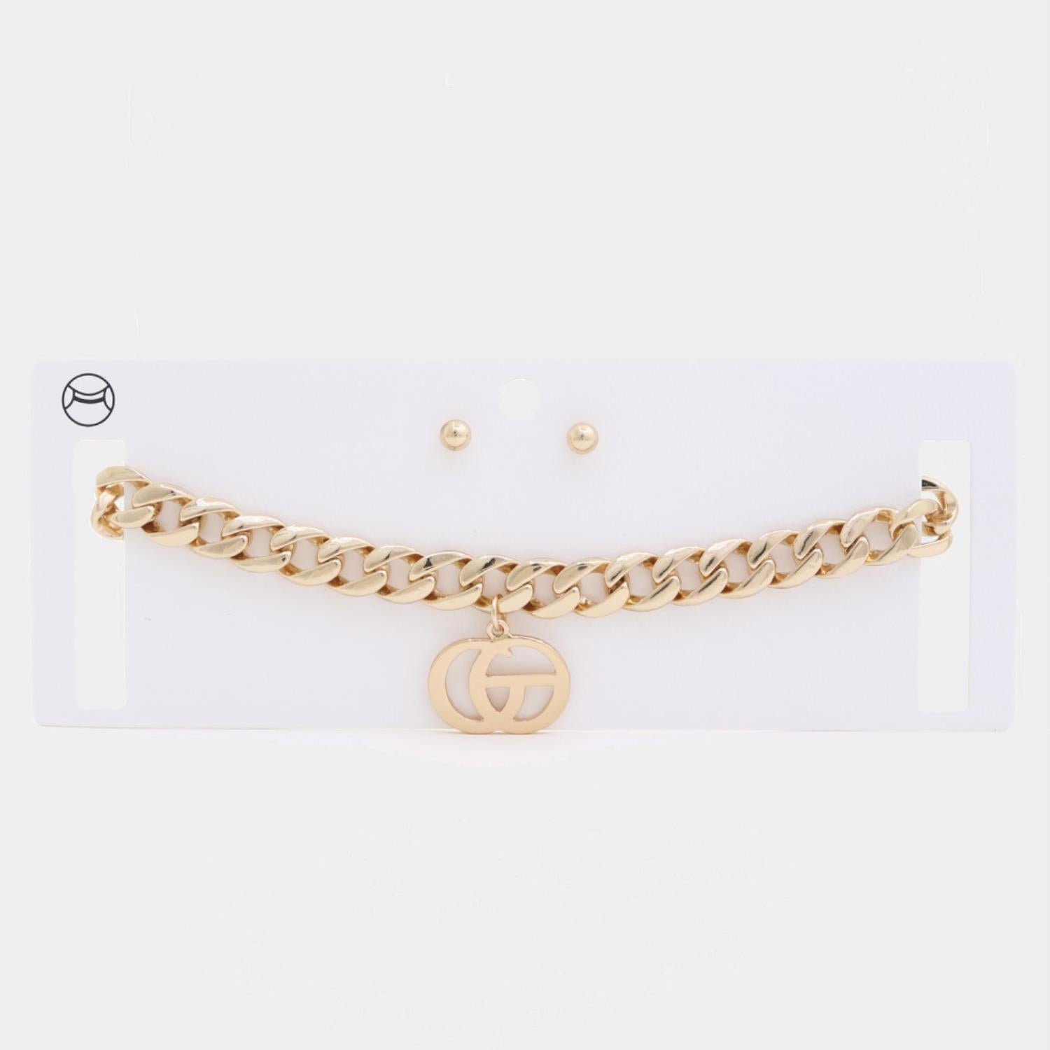 Double Circle Charm Curb Link Choker Necklace - ZLA