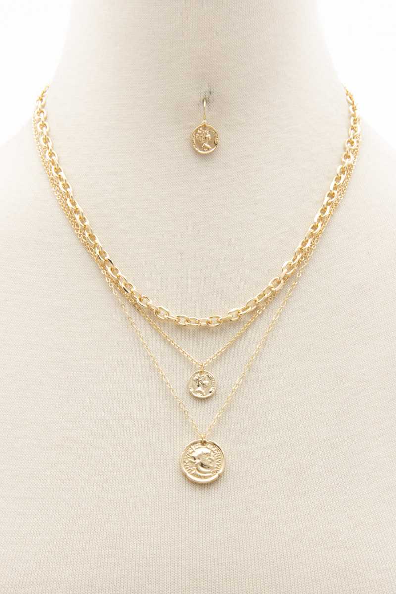 Double Coin Charm Layered Necklace - ZLA