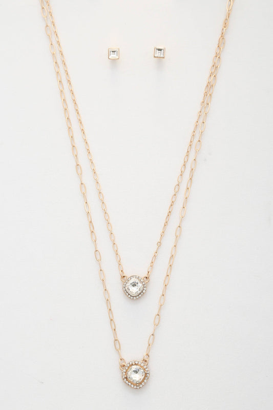 Double Crystal Metal Layered Necklace - ZLA