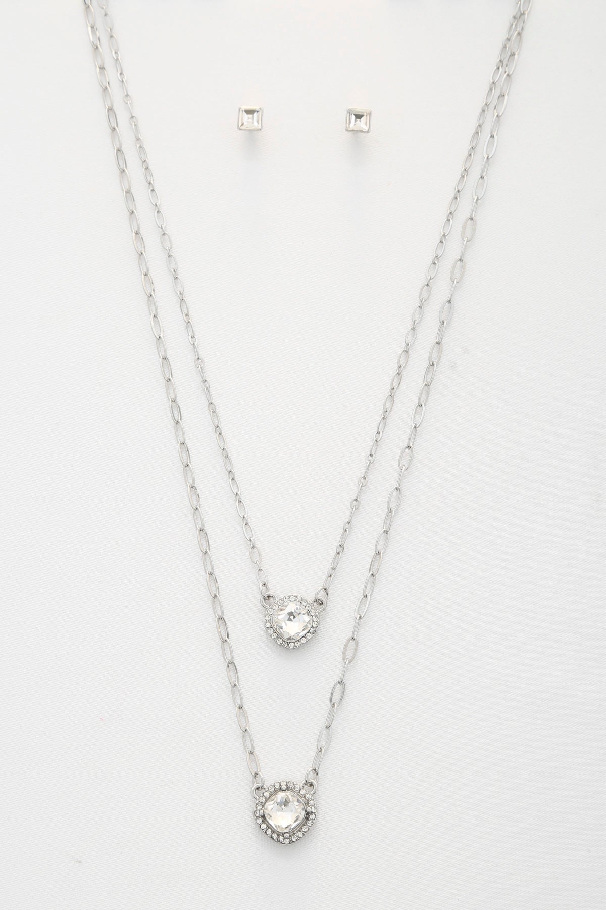 Double Crystal Metal Layered Necklace - ZLA