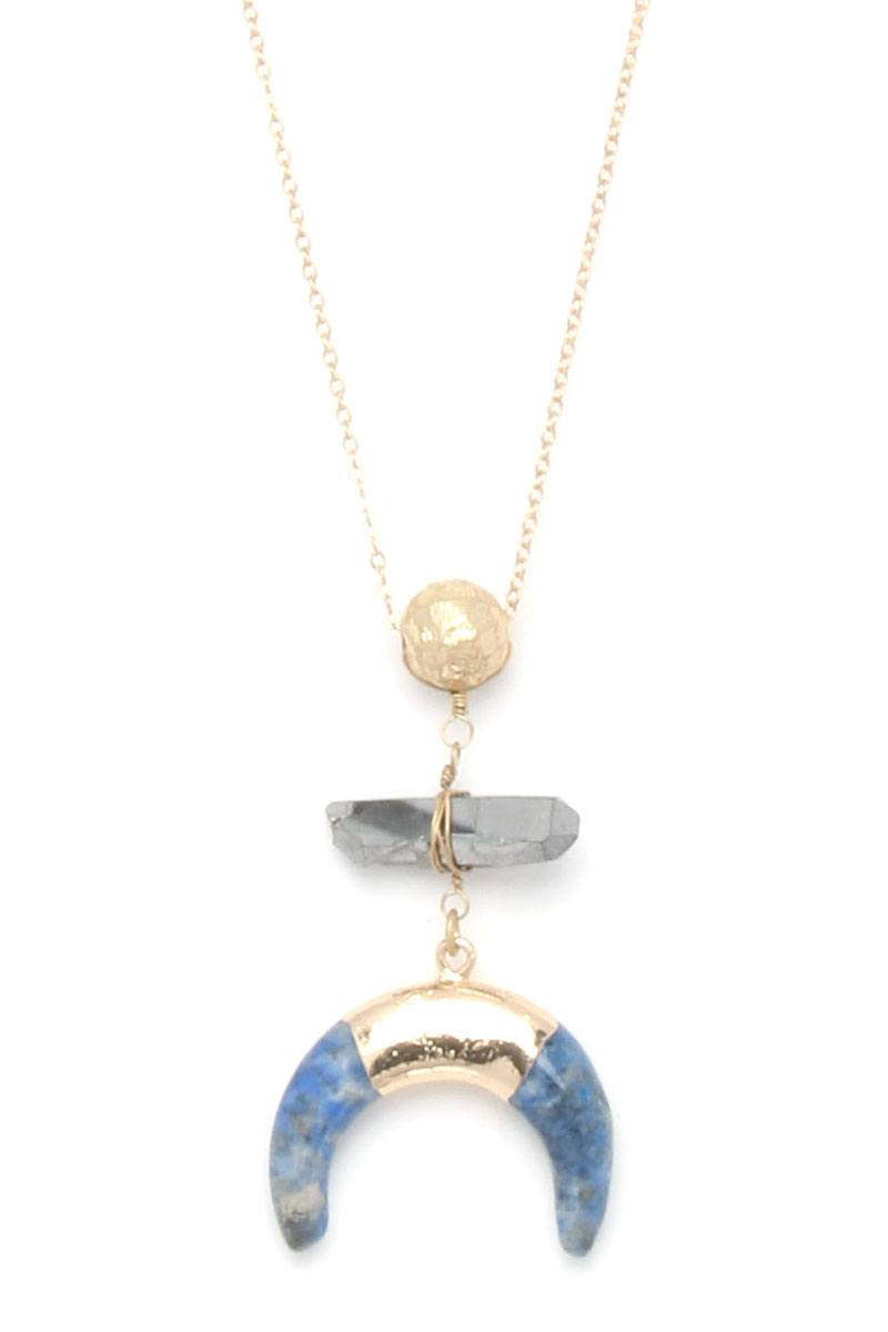 Double horn natural stone pendant necklace - ZLA