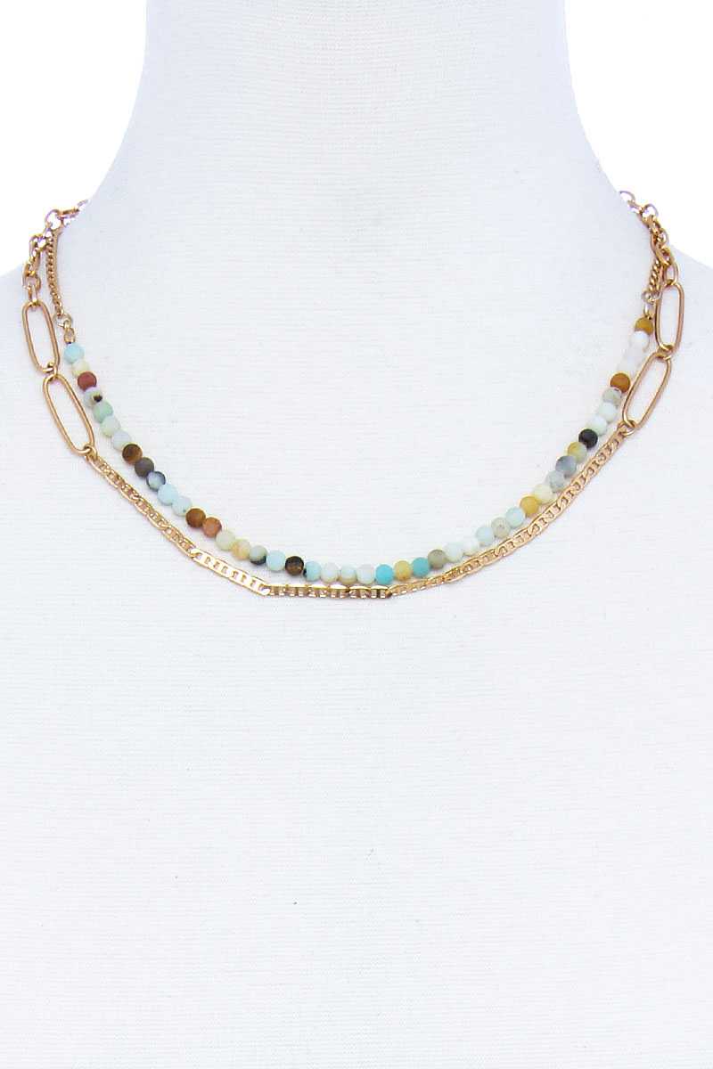 Double Layer Beaded And Chain Necklace - ZLA