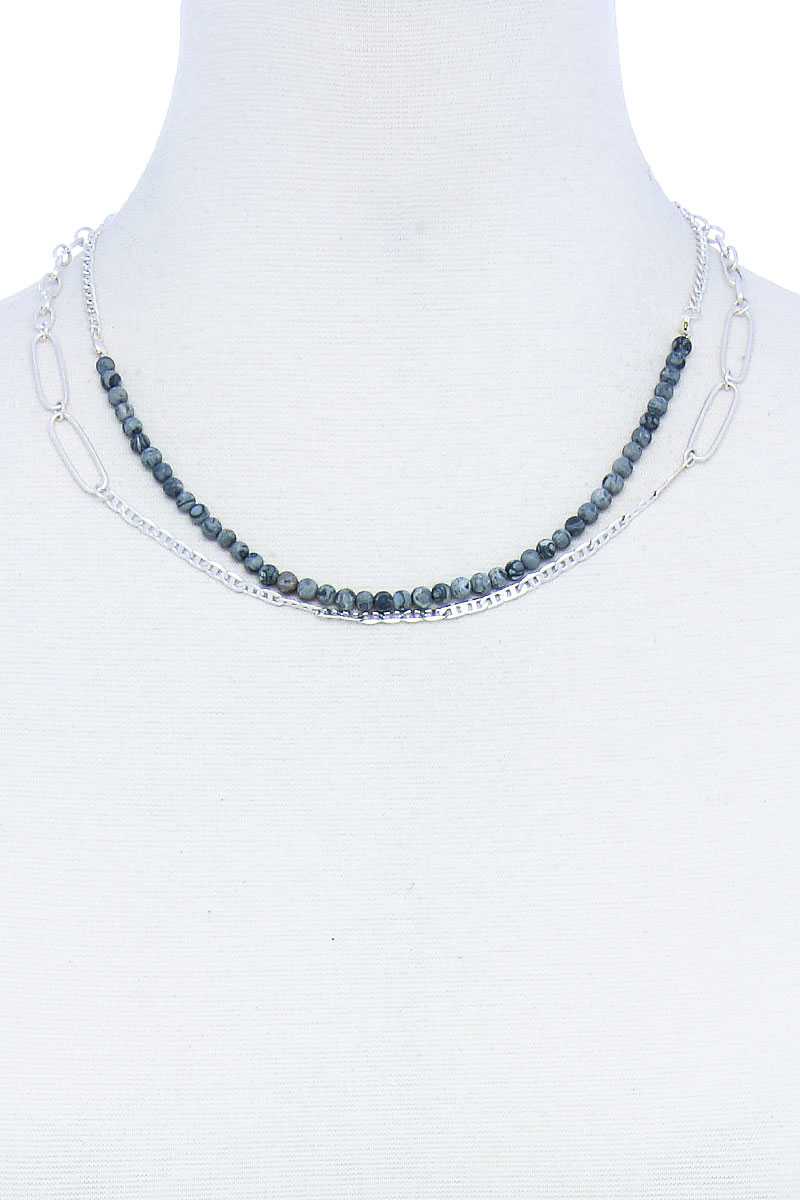 Double Layer Beaded And Chain Necklace - ZLA