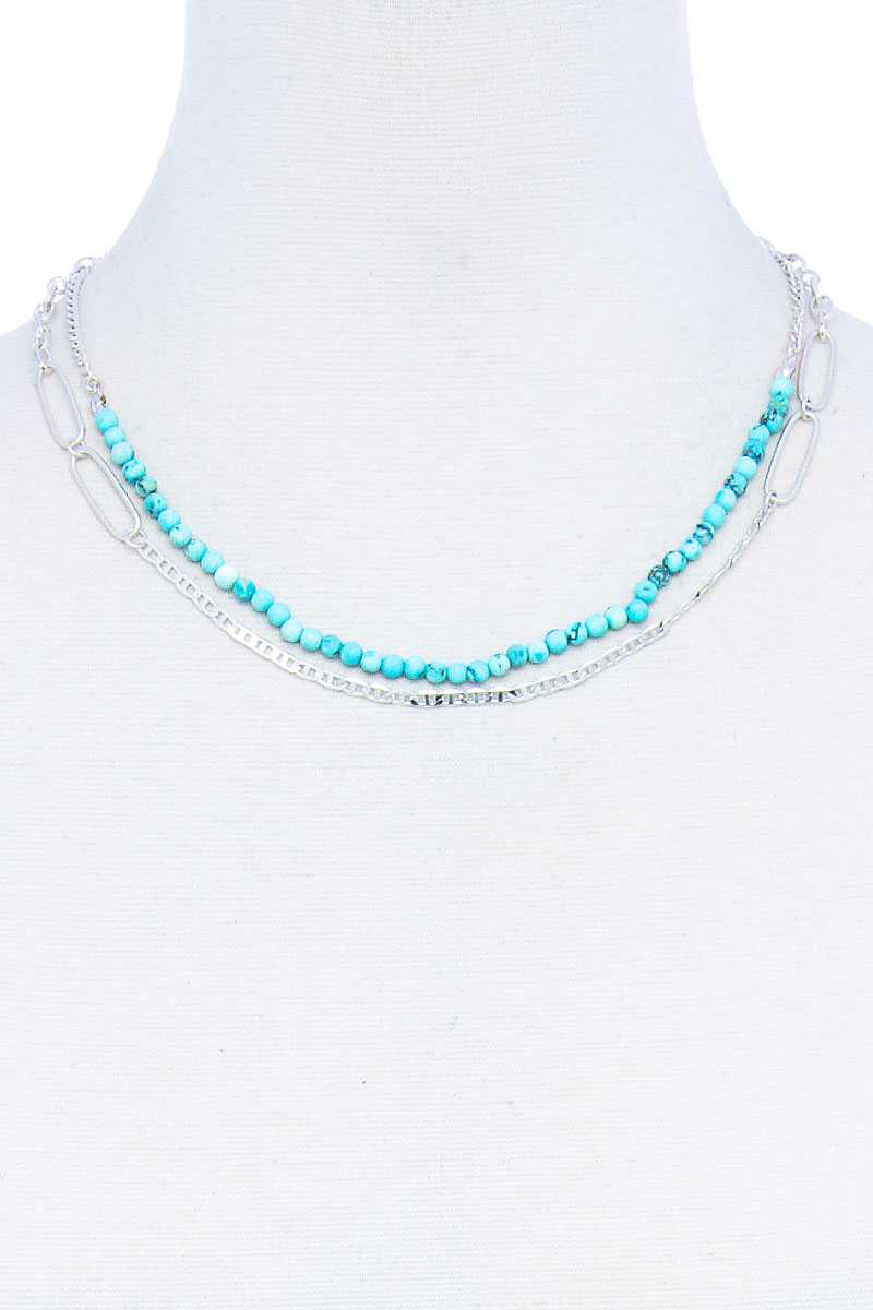 Double Layer Beaded And Chain Necklace - ZLA