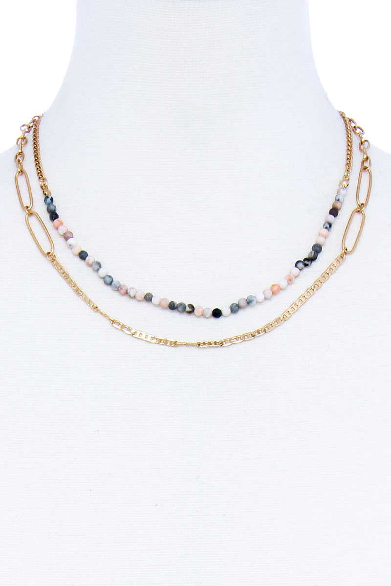 Double Layer Beaded And Chain Necklace - ZLA