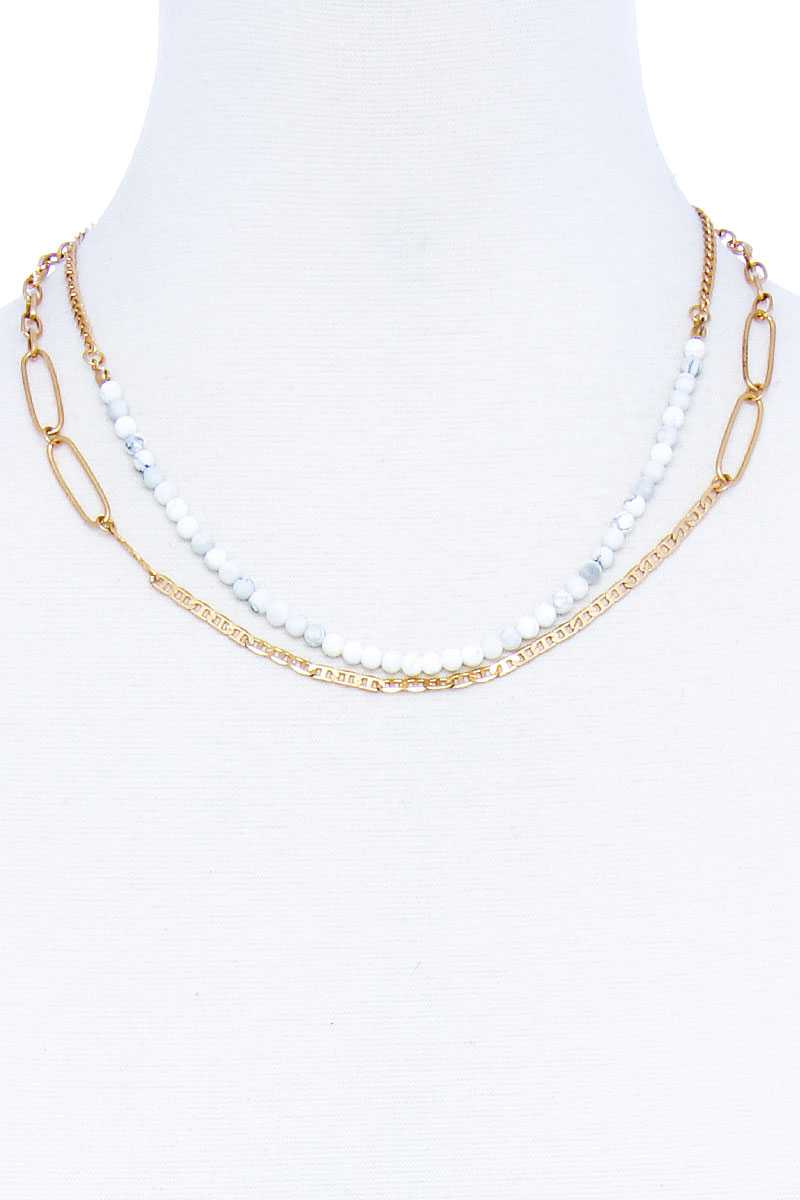 Double Layer Beaded And Chain Necklace - ZLA