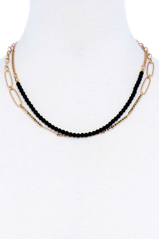 Double Layer Beaded And Chain Necklace - ZLA